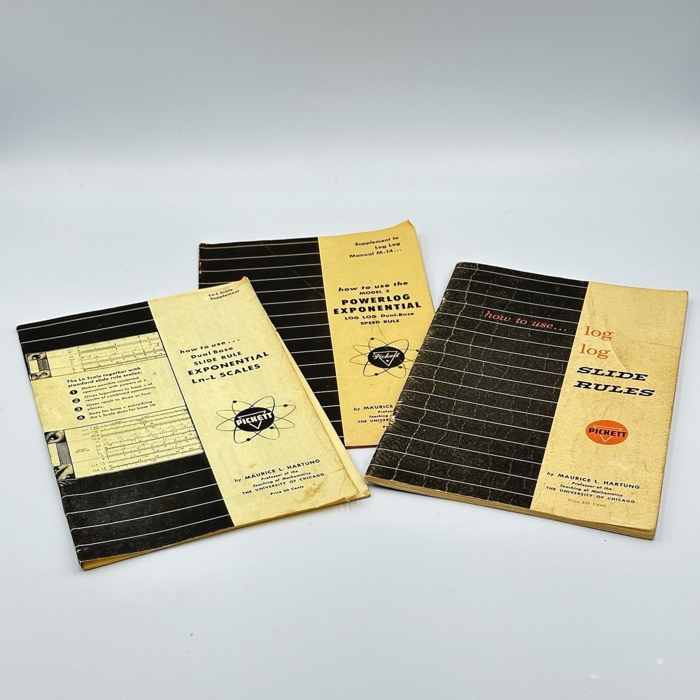 Lot of 3 Pickett Exponential Log Slide Rule How to . . . Booklets Hartung 1953